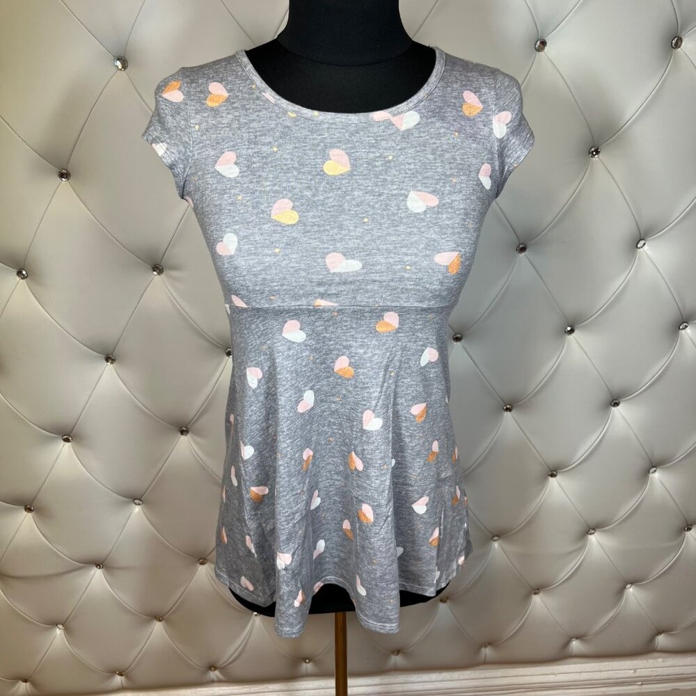 Wonder Nation Women's Gray Heart Print Top Size M